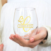 Letter C Monogram Bruidsmeisje Gift, Modern Elegan Wijnglas Zonder Voet