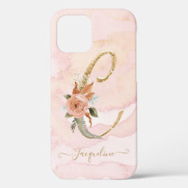 Letter C Monogram Gouden Script Waterverf Bloemen Case-Mate iPhone Case