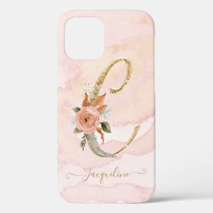 Letter C Monogram Gouden Script Waterverf Bloemen Case-Mate iPhone Case