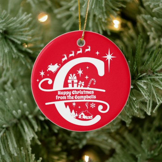 Letter C Monogram Initiaal Familienaam Greeting Keramisch Ornament (Boom)