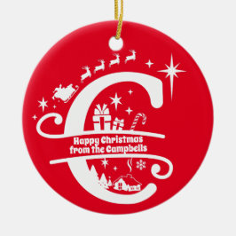 Letter C Monogram Initiaal Familienaam Greeting Keramisch Ornament