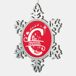 Letter C Monogram Initiaal Familienaam Greeting Tin Sneeuwvlok Ornament
