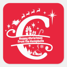 Letter C Monogram Initiaal Familienaam Greeting Vierkante Sticker