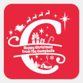 Letter C Monogram Initiaal Familienaam Greeting Vierkante Sticker (Voorkant)
