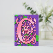 Letter C Monogram Initiaal op roze Paarse kaarten (Staand voorkant)
