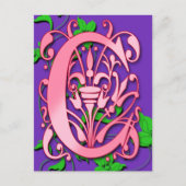 Letter C Monogram Initiaal op roze Paarse kaarten (Voorkant)