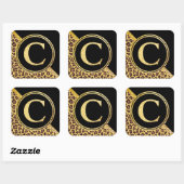 Letter C Monogram luipaard afdrukken Gold en zwart Vierkante Sticker (Vel)
