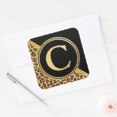Letter C Monogram luipaard afdrukken Gold en zwart Vierkante Sticker (Envelop)
