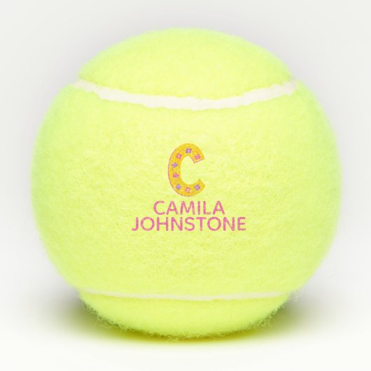 Letter C monogram meisjes gepersonaliseerd geel ro Tennisballen (Achterkant)