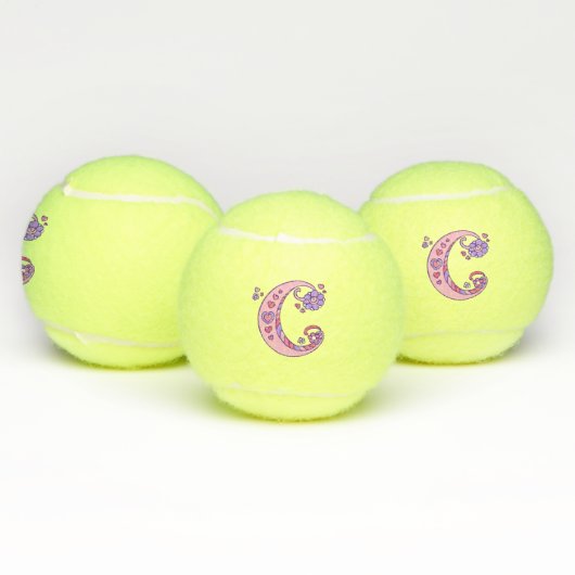 Letter C monogram meisjes gepersonaliseerde doodle Tennisballen (Multi)