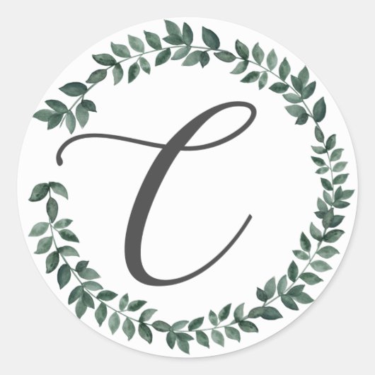 Letter C Monogram Minimalistische botanische bladk Ronde Sticker (Voorkant)