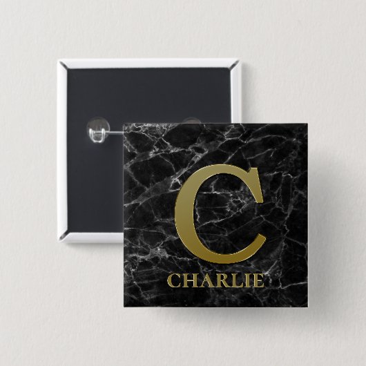 Letter C Monogram op zwarte marmer-Button Vierkante Button 5,1 Cm (Voorkant /achterkant)