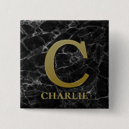 Letter C Monogram op zwarte marmer-Button Vierkante Button 5,1 Cm