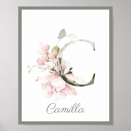Letter C Monogram Roze roze roze olievlek Nursery  Poster (Voorkant)
