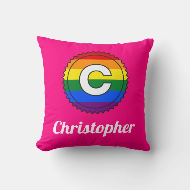Letter C & Name Gay Pride Rainbow Monogram - Roze Kussen (Voorkant)