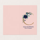 Letter C Navy-Blue & roze jachthaven bloei bloemen Visitekaartje (Buitenkant ongevouwen)