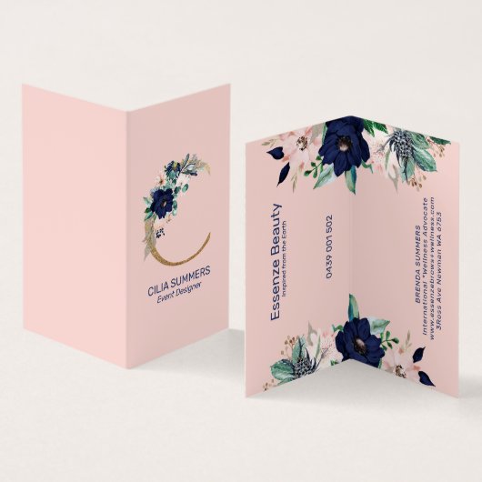 Letter C Navy-Blue & roze jachthaven bloei bloemen Visitekaartje (Binnen en buitenkant)
