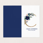 Letter C Navy-Blue & roze jachthaven bloei bloemen Visitekaartje (Buitenkant ongevouwen)