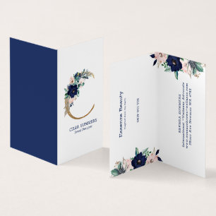 Letter C Navy-Blue & roze jachthaven bloei bloemen Visitekaartje
