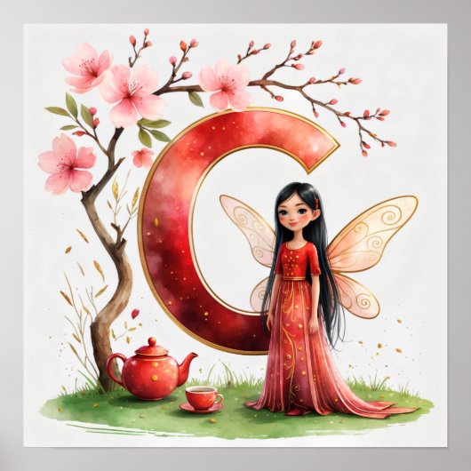 Letter C Tea Ceremony Fairy Poster Asian Alphabet (Voorkant)