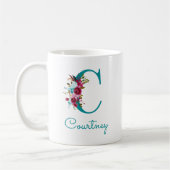Letter C Turquoise Roze Bloem Koffiemok (Links)
