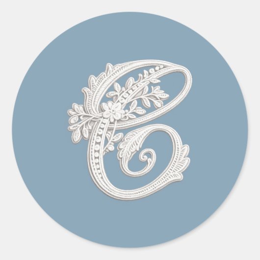 Letter C Witte Geborduurde Uitzicht Monogram Elke  Ronde Sticker (Voorkant)