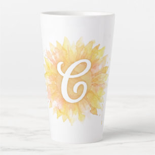 Letter C Zonnebloem Voornaam Monogram Initiaal Latte Mok