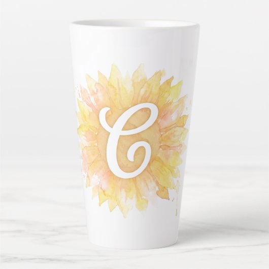 Letter C Zonnebloem Voornaam Monogram Initiaal Latte Mok (Voorkant)
