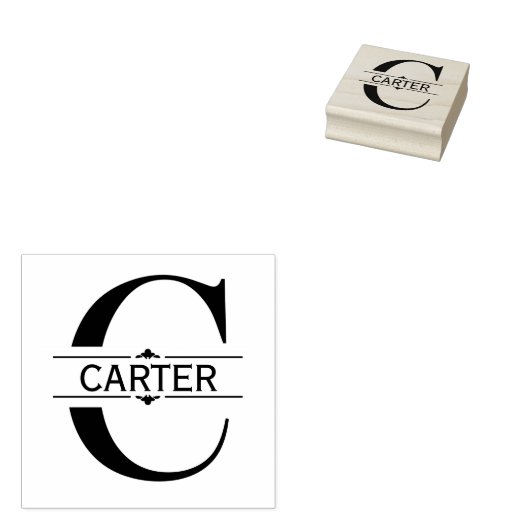 letter C | Zwart siersplit monogram Rubberstempel (Gestempeld)