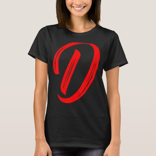 Letter D Alfabet Groot Rode Grafische Initiaal T-shirt (Voorkant)
