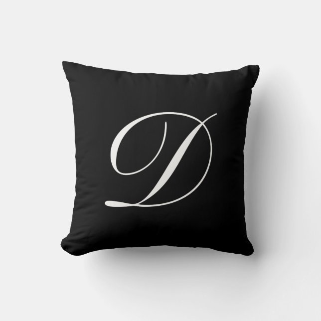 Letter D Black Monogram Pillow Kussen (Voorkant)