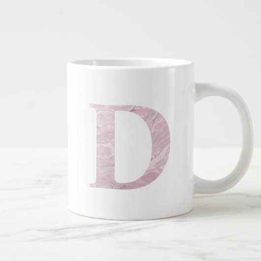 Letter D Blush Pink Boho Marble Monogram Grote Koffiekop (Rechts)