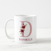Letter D bordeauxroze bloemen Koffiemok (Links)