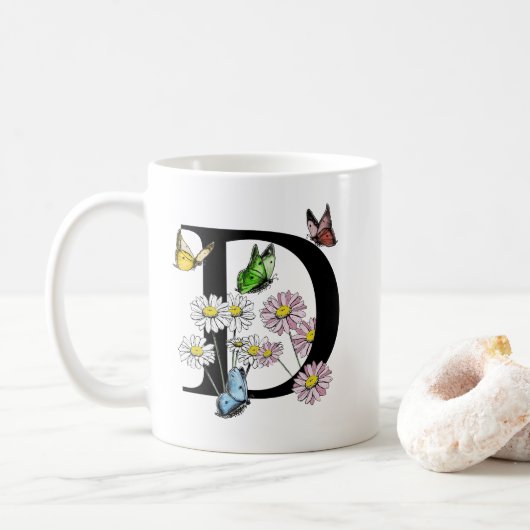Letter D Botanische Waterverf Butterfly Monogram Koffiemok (Met donut)