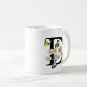 Letter D Botanische Waterverf Butterfly Monogram Koffiemok (Voorkant rechts)