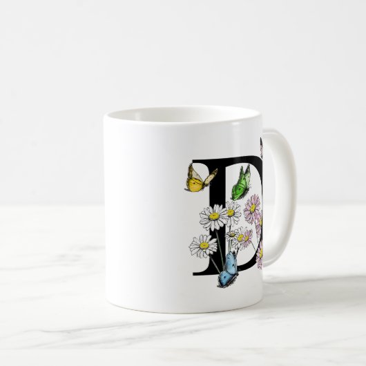 Letter D Botanische Waterverf Butterfly Monogram Koffiemok (Voorkant rechts)