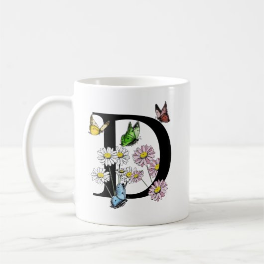 Letter D Botanische Waterverf Butterfly Monogram Koffiemok (Links)