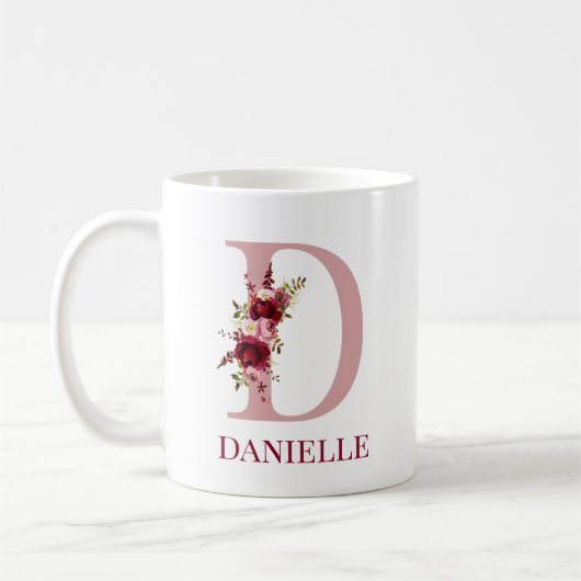 Letter D Bourgogne Blush Floral Koffiemok (Links)