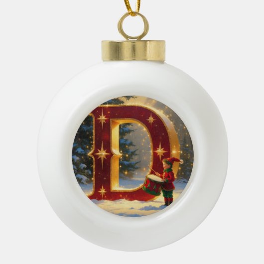 Letter D Christmas Drummer Personalized Initial Keramische Bal Ornament (Voorkant)