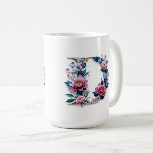 Letter D Coffee Mok – Floral Design voor Gifting (Voorkant rechts)