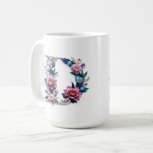 Letter D Coffee Mok – Floral Design voor Gifting (Voorkant links)