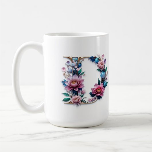 Letter D Coffee Mok – Floral Design voor Gifting (Links)