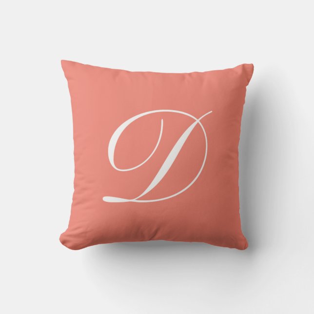 Letter D Coral Monogram Pillow Kussen (Voorkant)