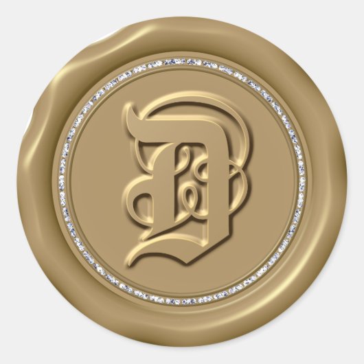 *~* Letter D Diamond Circle GOLD Wax Seal Stickers (Voorkant)