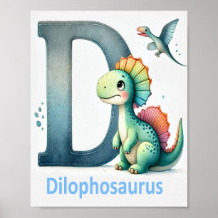 Letter D, Dinosaur Alphabet Waterverf Poster