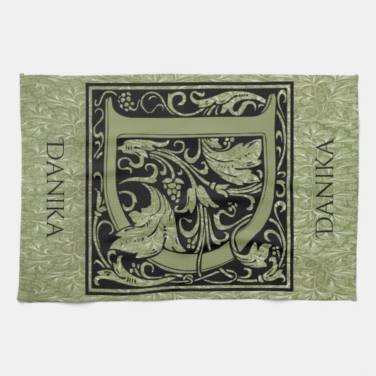 Letter D Eerste Letter Monogram Theedoek (Horizontaal)