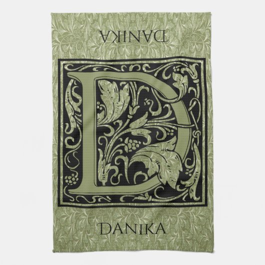 Letter D Eerste Letter Monogram Theedoek (Verticaal)