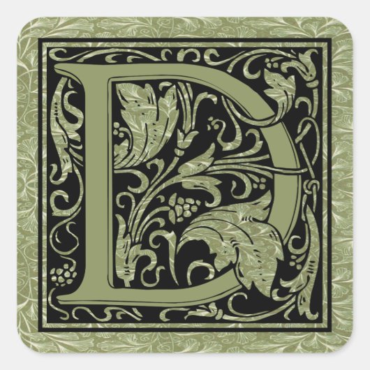 Letter D Eerste Letter Monogram Vierkante Sticker (Voorkant)