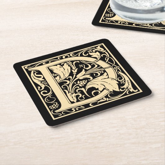 Letter D  eerste letter Sepia over zwart Kartonnen Onderzetters (Schuin)