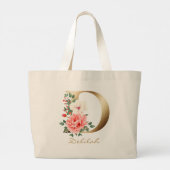 Letter D Elegant Floral Gold Monogram Grote Tote Bag (Achterkant)
